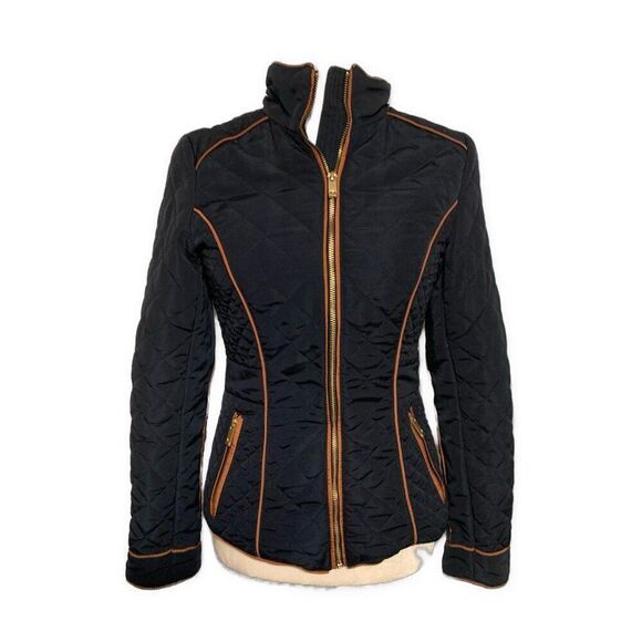 H&M Womens Dark Blue Brown Quilted Long Sleeve Jacket 4 Small - Picture 2 of 6